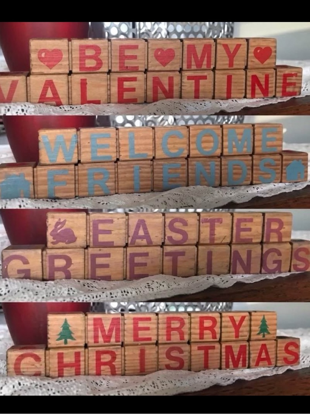 Vintage 4 in 1 Reversible Wooden Welcome Holiday Seasons Block Set farmhouse